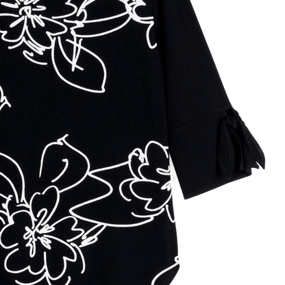 Crepe Knit - Tie Cuff Curved Hem Tunic - Blossom Sketch - Final Sale | Clara Sunwoo Sale