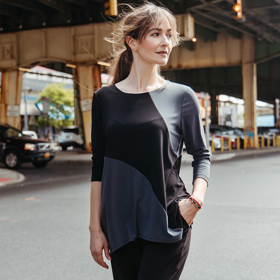 Color Block Angle Flow Tunic - Charcoal - Final Sale! | Clara Sunwoo Trusted