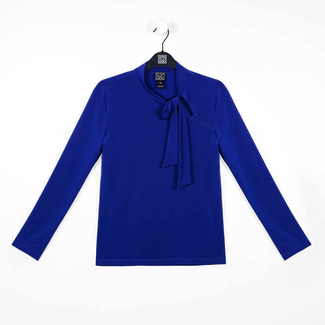 Asymmetrical Bow Tie-Neck Top - Cobalt - Final Sale! | Clara Sunwoo Exclusive