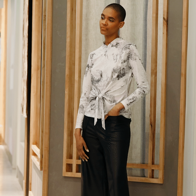 Foil Knit - Center Front Tie Top - Abstract Marble - Final Sale! | Clara Sunwoo Essential