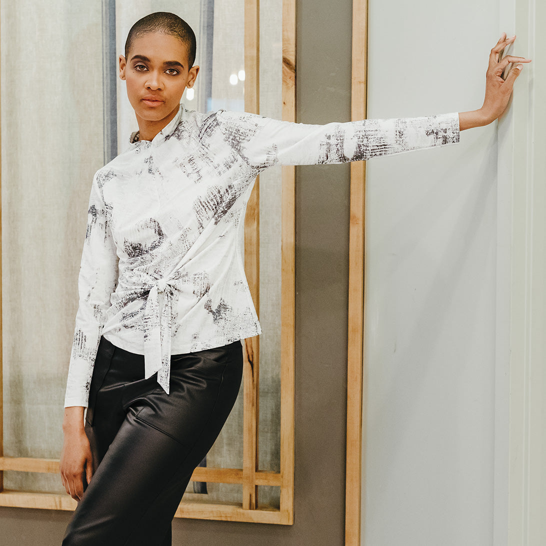 Foil Knit - Center Front Tie Top - Abstract Marble - Final Sale! | Clara Sunwoo Essential