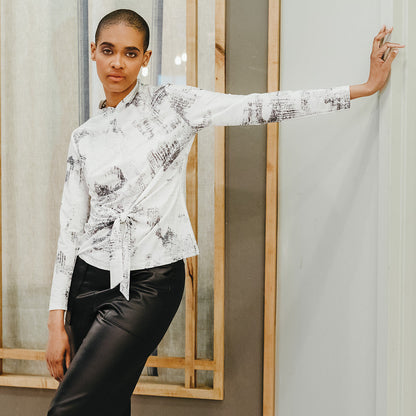 Foil Knit - Center Front Tie Top - Abstract Marble - Final Sale! | Clara Sunwoo Essential