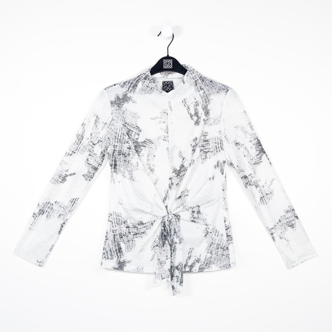 Foil Knit - Center Front Tie Top - Abstract Marble - Final Sale! | Clara Sunwoo Essential