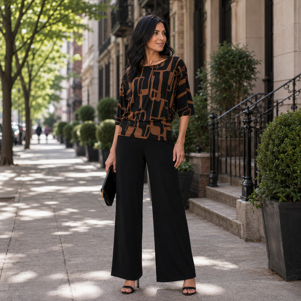 Banded Hem Elbow Sleeve Top - Geo Link | Clara Sunwoo Exclusive